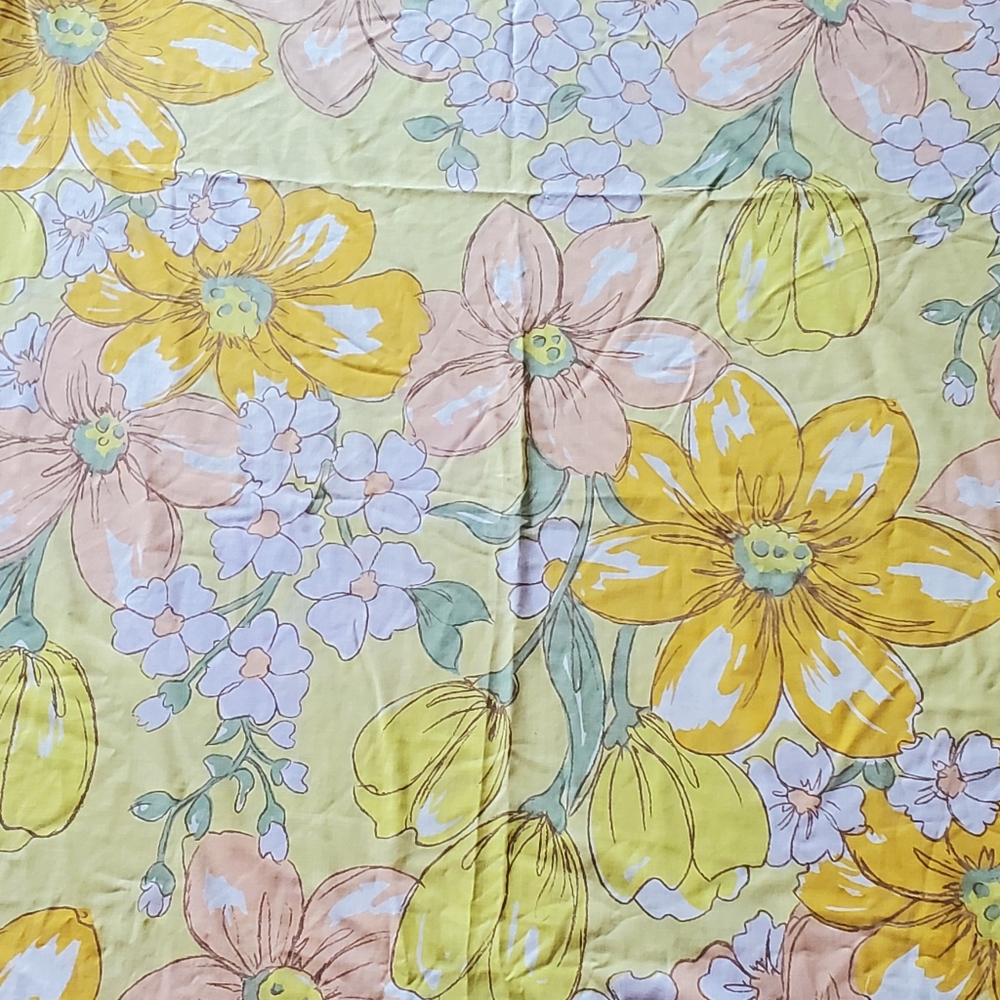 Vintage 70's Fashion Manor Penn Prest Yellow Floral Full Size Sheets